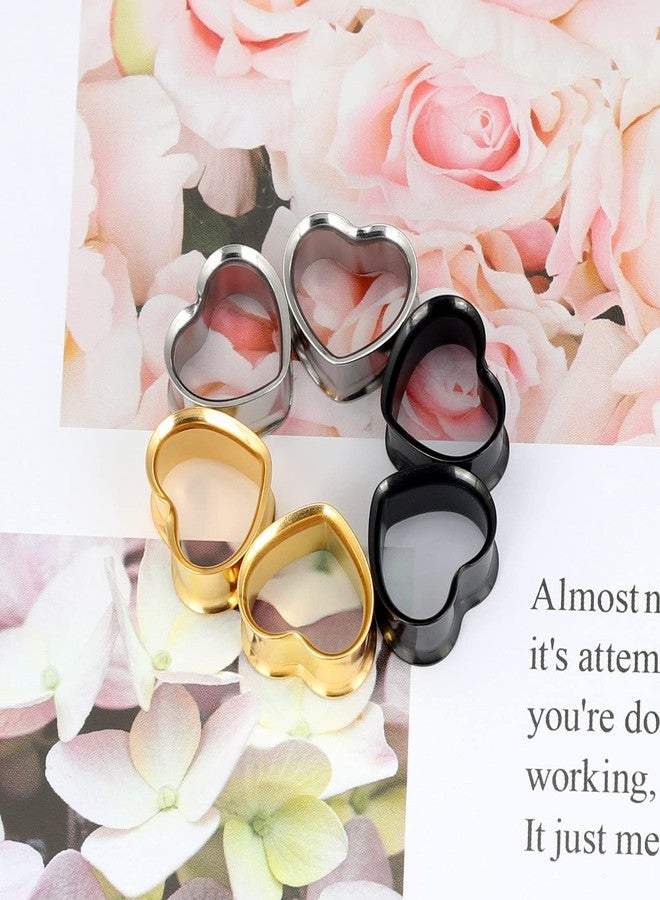 Qmcandy 6pcs Heart Shape Ear Tunnels Stainless Steel Gauges For Ears Piercing Earrings for Stretched Earlobe 12mm - Image 2